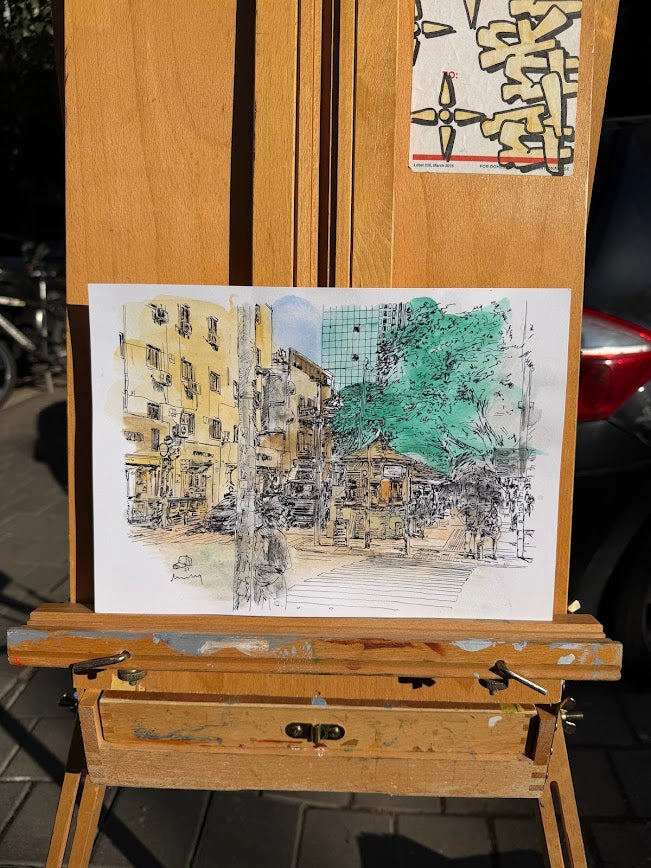 ORIGINAL WATERCOLOR PAINTING ROTHSCHILD KIOSK