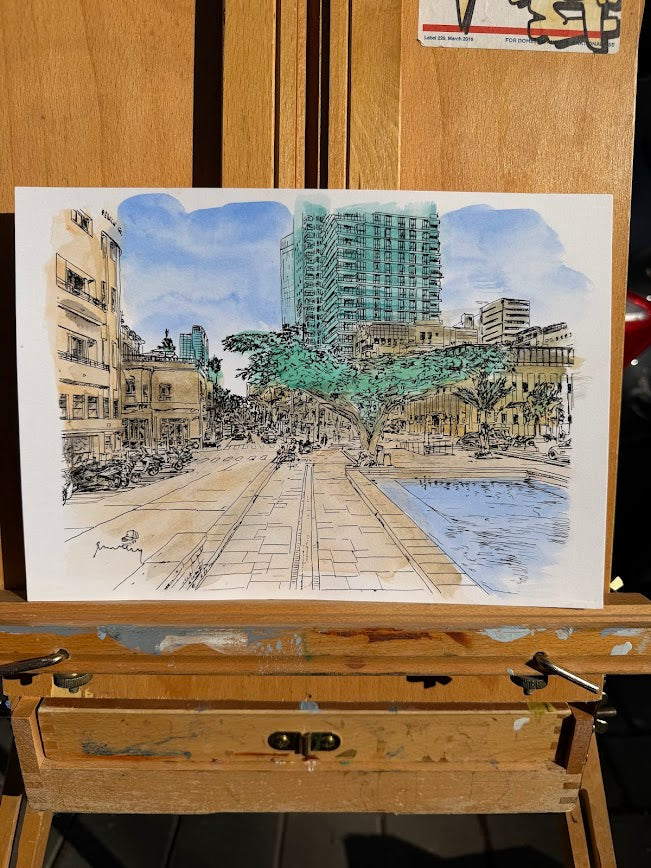 ORIGINAL WATERCOLOR PAINTING ROTHSCHILD STREET