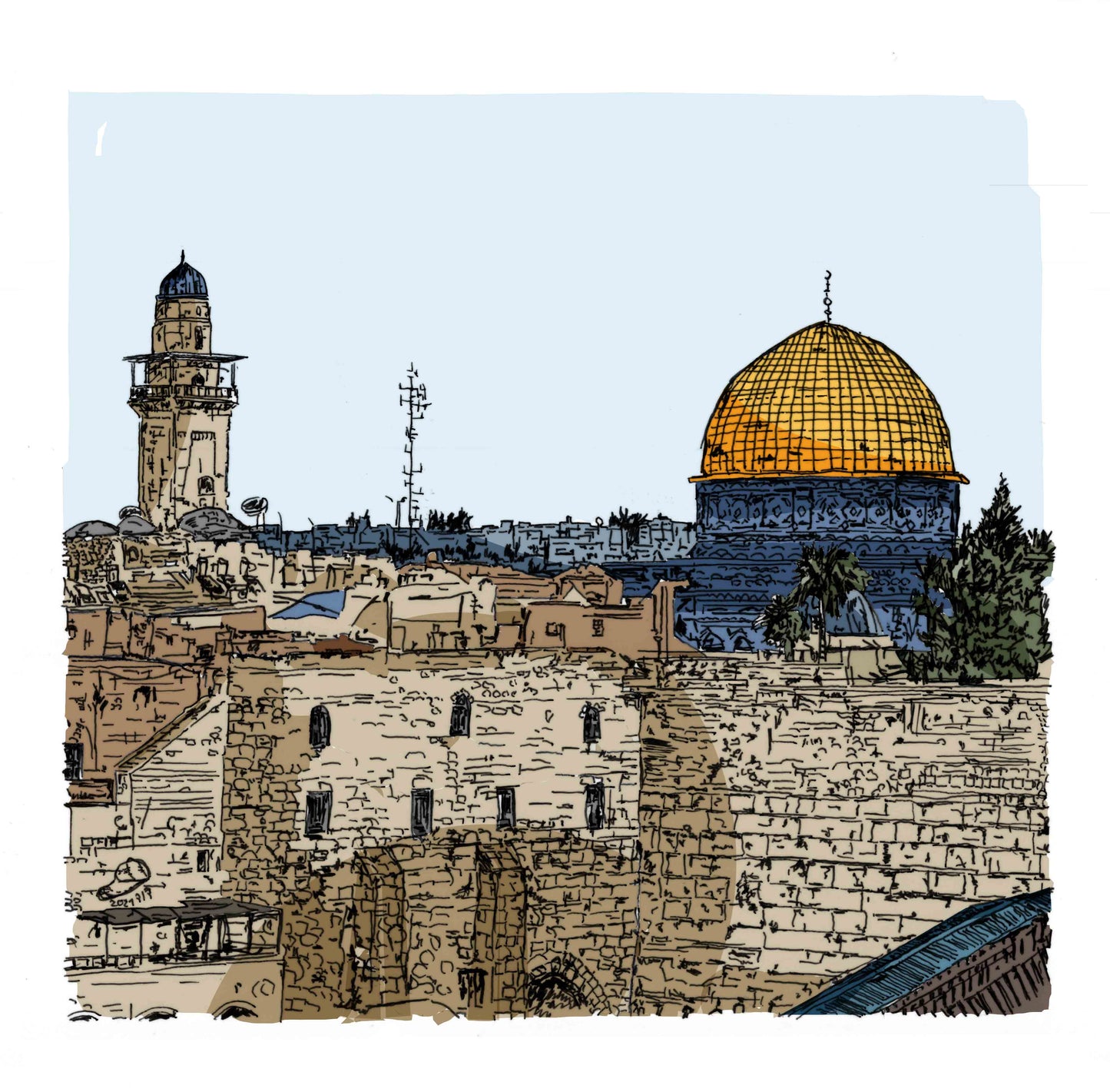 ART PRINT LIMITED KOTEL WESTERN WALL JERUSALEM MIXED COLOURS