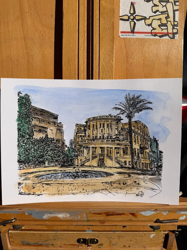 ORIGINAL WATERCOLOR PAINTING TEL AVIV  BIALIK SQUARE