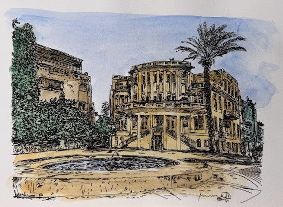 ORIGINAL WATERCOLOR PAINTING TEL AVIV  BIALIK SQUARE