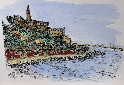 ORIGINAL WATERCOLOR PAINTING JAFFA VIEW TEL AVIV