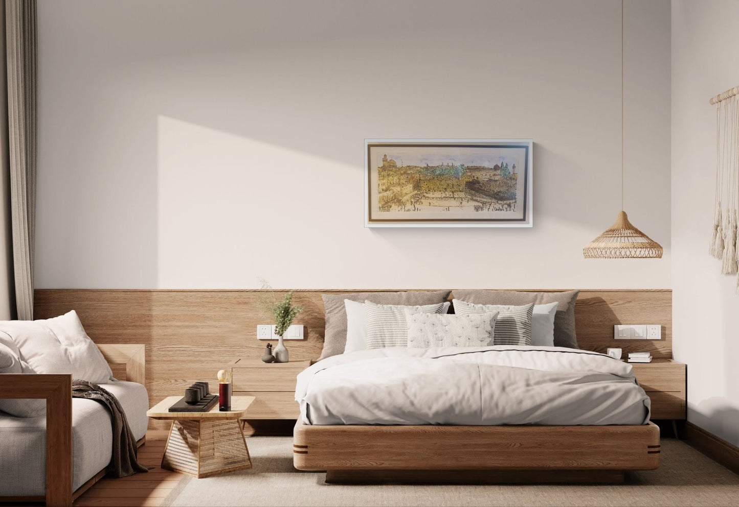 ORIGINAL WATERCOLOR PAINTING JERUSALEM KOTEL PANORAMA