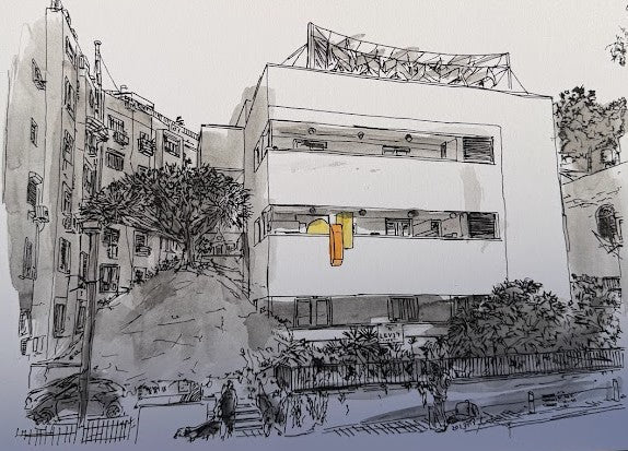 ORIGINAL WATERCOLOR PAINTING LIEBLING HOUSE TEL AVIV