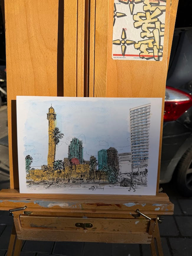 ORIGINAL WATERCOLOR PAINTING MOSQUE TEL AVIV