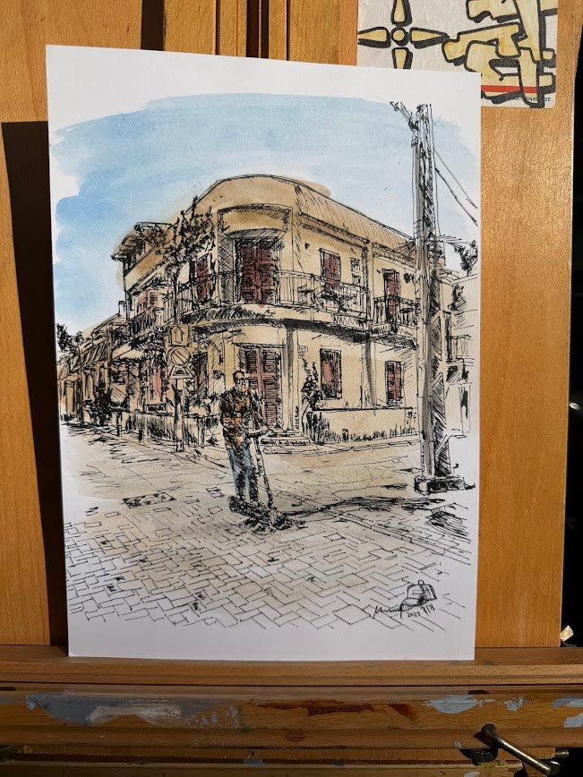 ORIGINAL WATERCOLOR PAINTING NEVE TZEDEK TEL AVIV