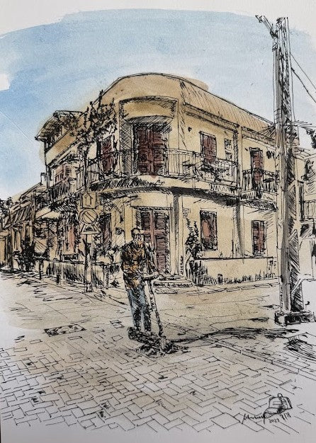 ORIGINAL WATERCOLOR PAINTING NEVE TZEDEK TEL AVIV