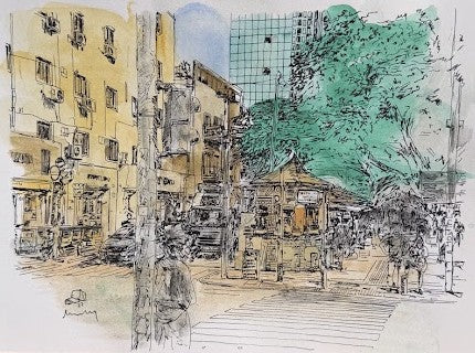 ORIGINAL WATERCOLOR PAINTING ROTHSCHILD KIOSK