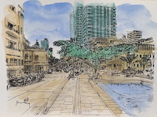 ORIGINAL WATERCOLOR PAINTING ROTHSCHILD STREET