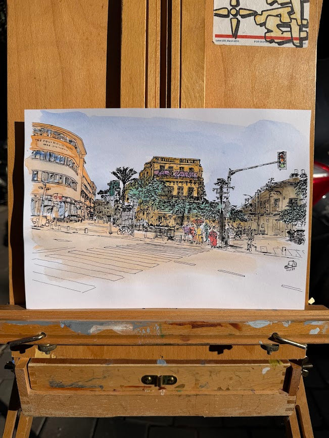 ORIGINAL WATERCOLOR PAINTING SHUK HACARMEL MARKET TEL AVIV