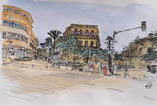 ORIGINAL WATERCOLOR PAINTING SHUK HACARMEL MARKET TEL AVIV