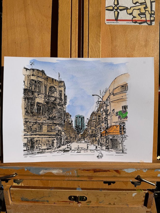 ORIGINAL WATERCOLOR PAINTING SHUK LEVINSKY TEL AVIV