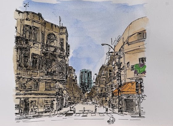 ORIGINAL WATERCOLOR PAINTING SHUK LEVINSKY TEL AVIV
